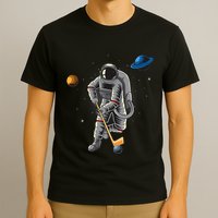 Astronaut playing Hockey in Space Planets Moon T-Shirt
