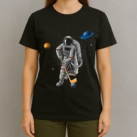Astronaut playing Hockey in Space Planets Moon T-Shirt