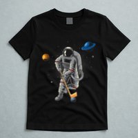 Astronaut playing Hockey in Space Planets Moon T-Shirt