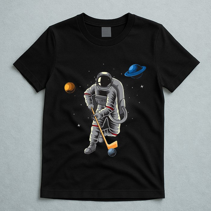 Astronaut playing Hockey in Space Planets Moon T-Shirt