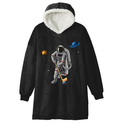 Astronaut playing Hockey in Space Planets Moon Hooded Wearable Blanket