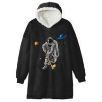 Astronaut playing Hockey in Space Planets Moon Hooded Wearable Blanket