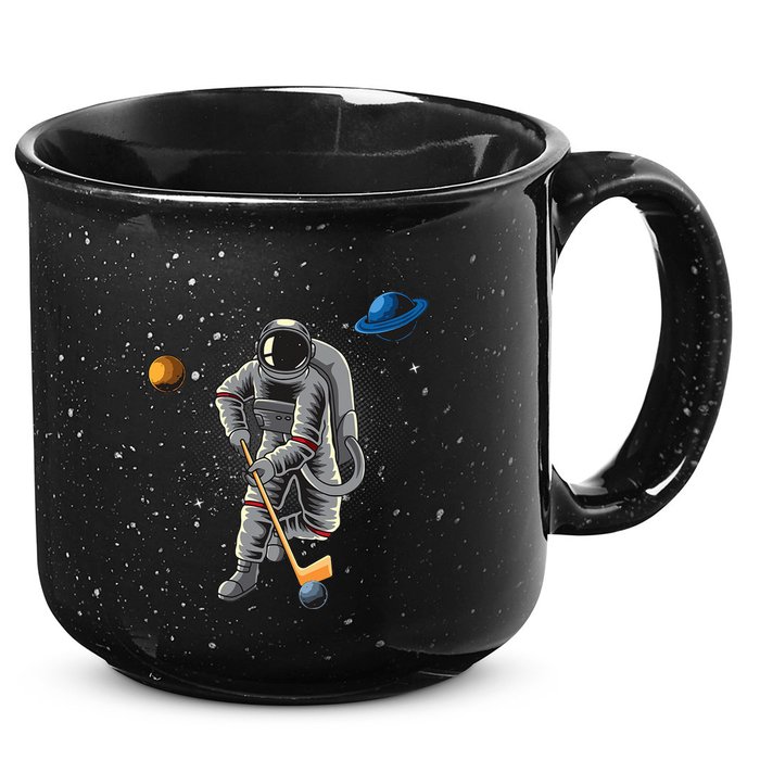Astronaut playing Hockey in Space Planets Moon 15oz Campfire Ceramic Mug