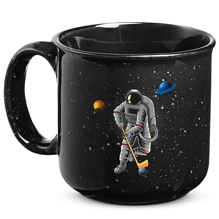 Astronaut playing Hockey in Space Planets Moon 15oz Campfire Ceramic Mug
