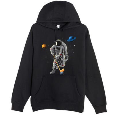 Astronaut playing Hockey in Space Planets Moon Premium Pullover Hoodie
