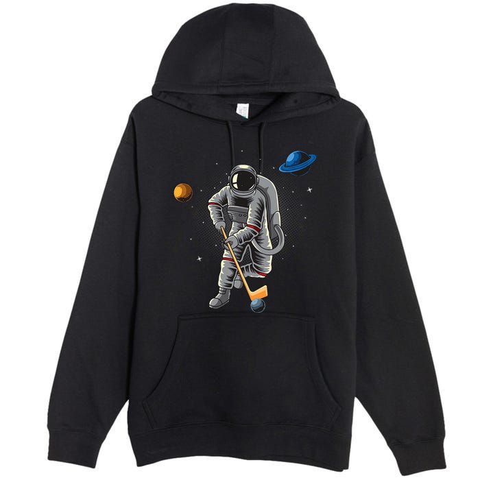 Astronaut playing Hockey in Space Planets Moon Premium Pullover Hoodie