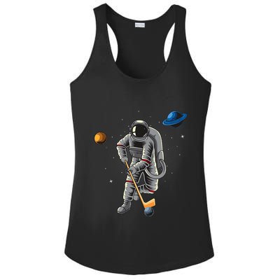 Astronaut playing Hockey in Space Planets Moon Ladies PosiCharge Competitor Racerback Tank
