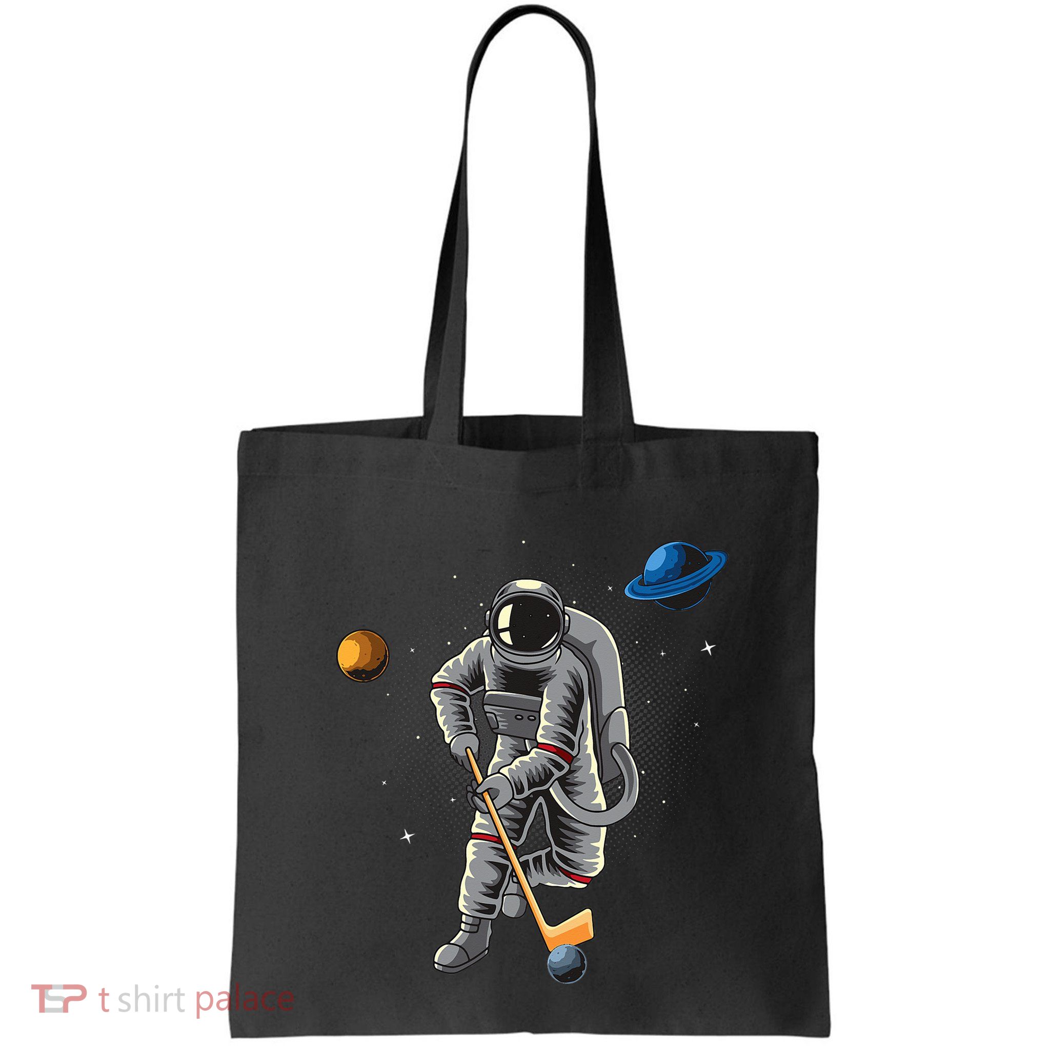 Astronaut playing Hockey in Space Planets Moon Bag