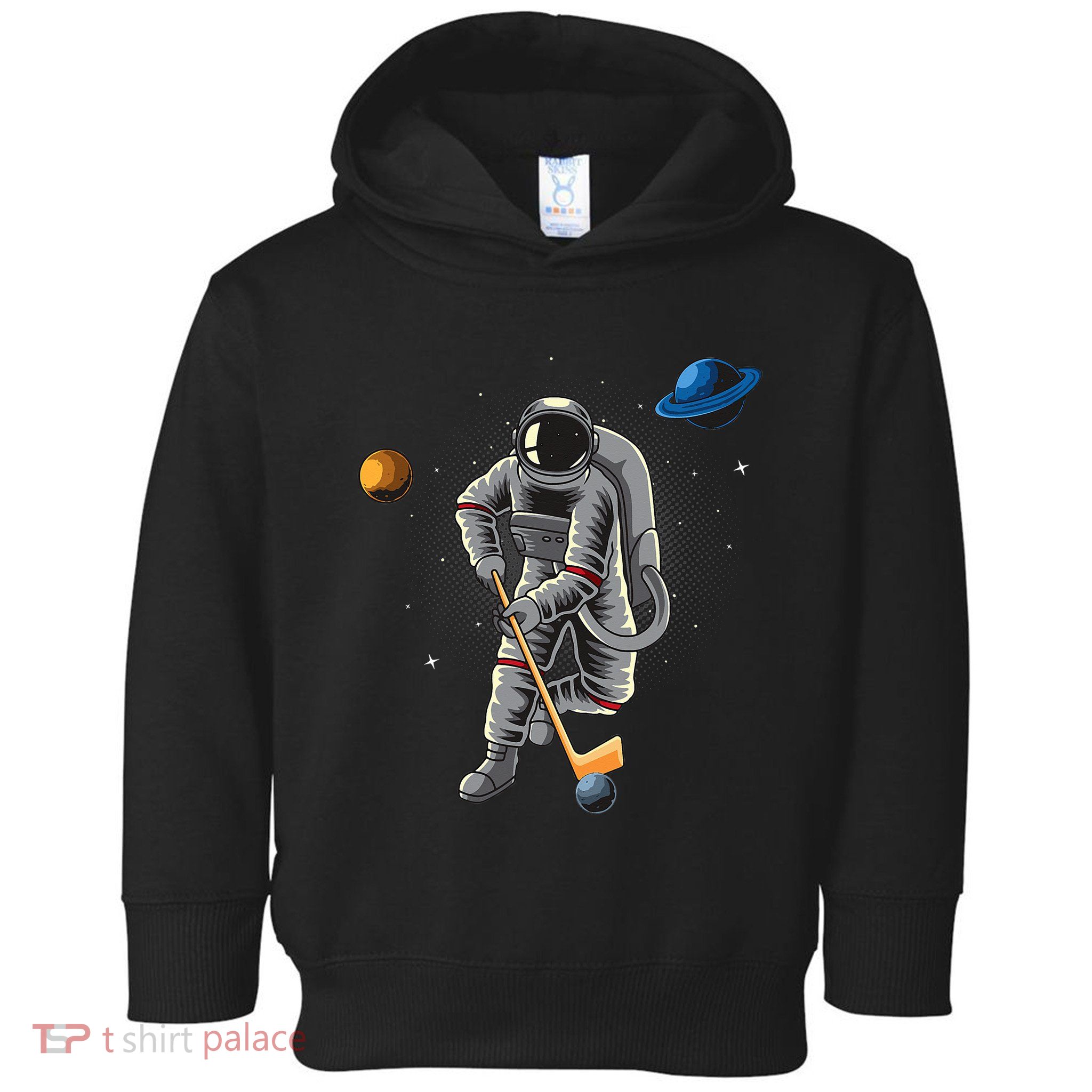 Astronaut playing Hockey in Space Planets Moon Toddler Hoodie