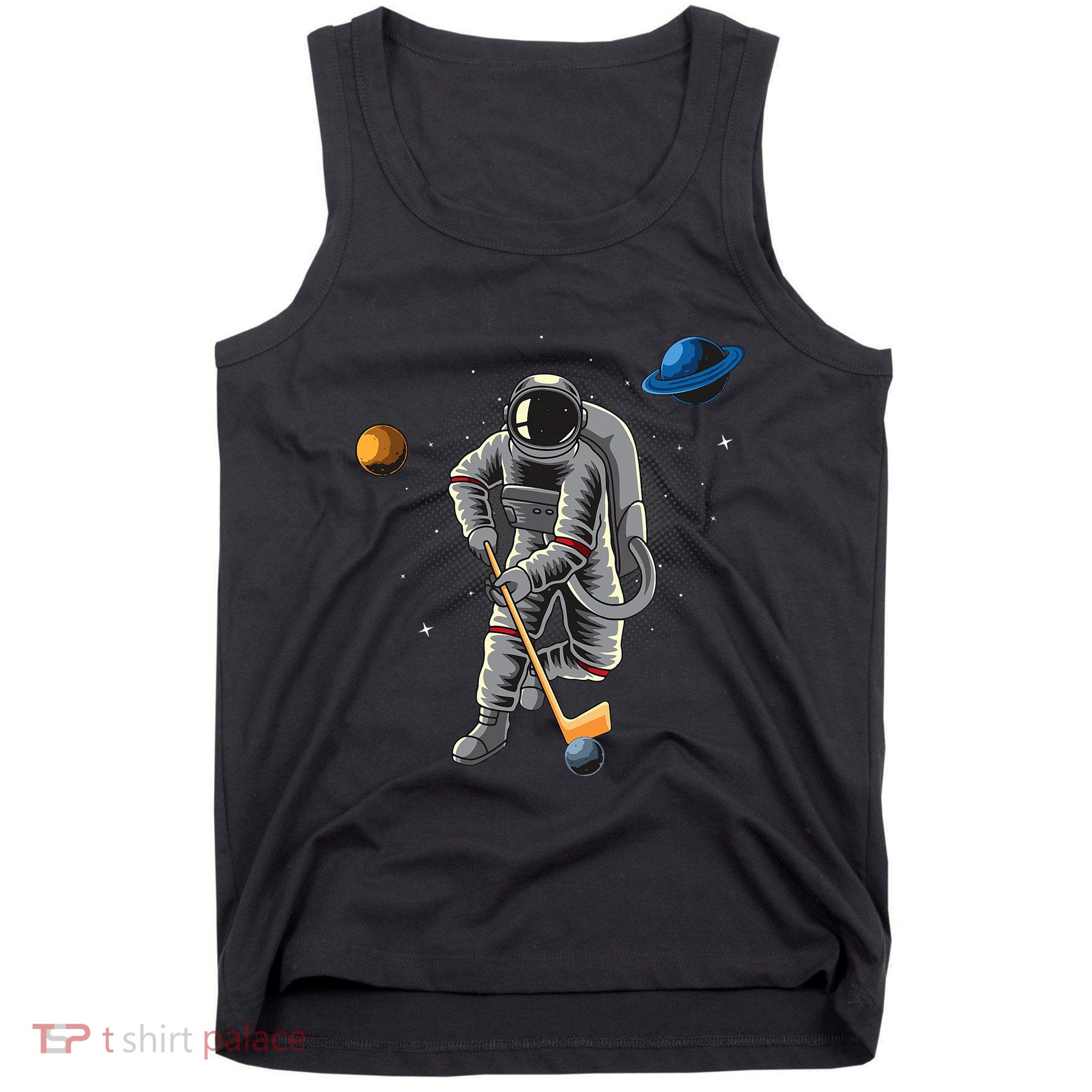 Astronaut playing Hockey in Space Planets Moon Tank Top