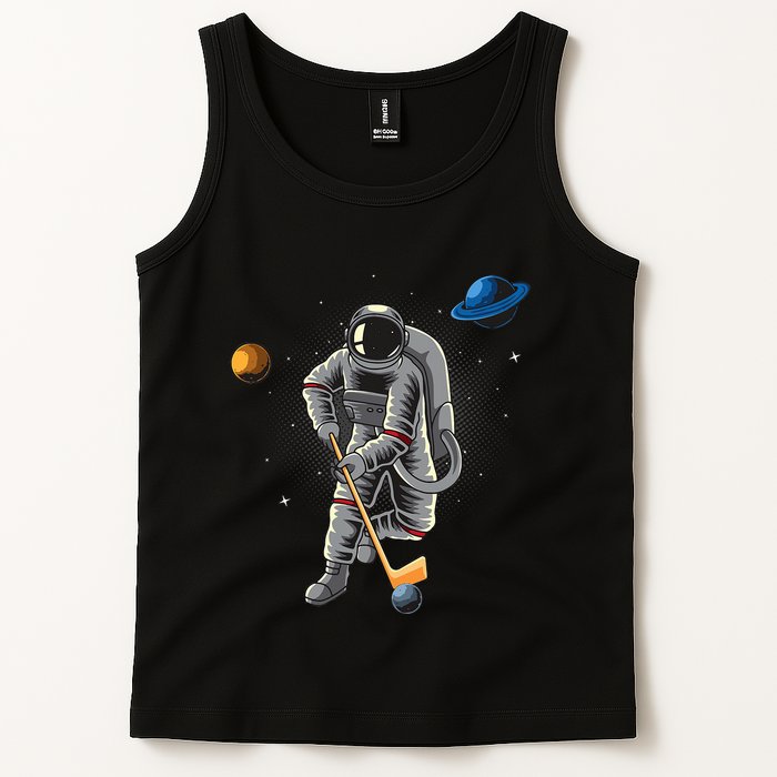Astronaut playing Hockey in Space Planets Moon Tank Top