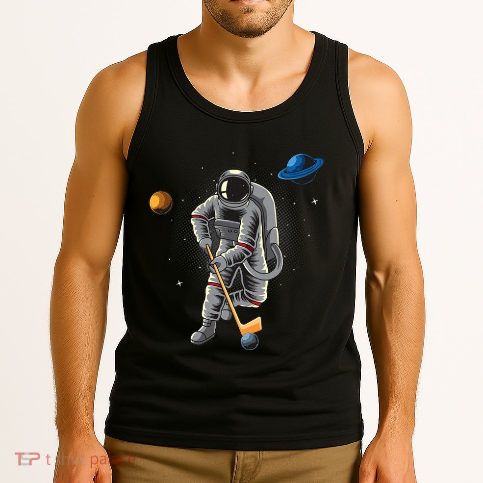 Astronaut playing Hockey in Space Planets Moon Tank Top