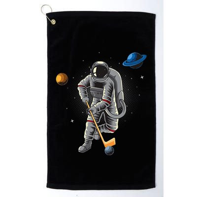 Astronaut playing Hockey in Space Planets Moon Golf Towel