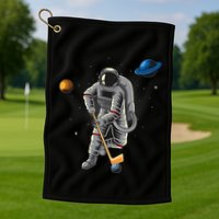 Astronaut playing Hockey in Space Planets Moon Golf Towel