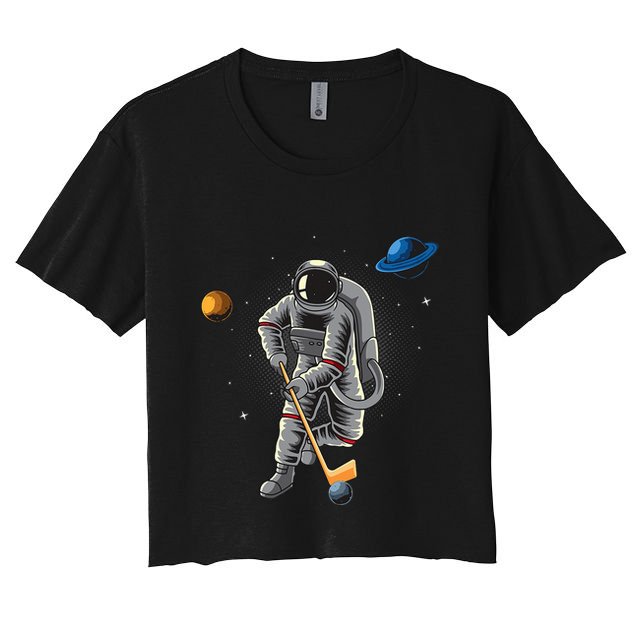 Astronaut playing Hockey in Space Planets Moon Crop Top