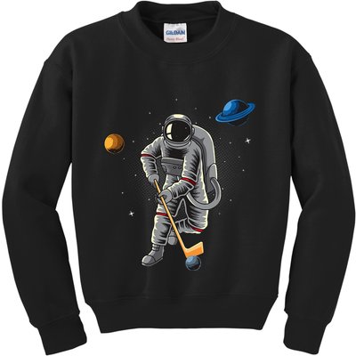 Astronaut playing Hockey in Space Planets Moon Kids Sweatshirt