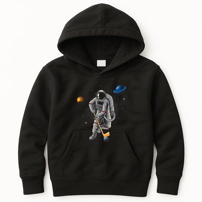 Astronaut playing Hockey in Space Planets Moon Kids Hoodie