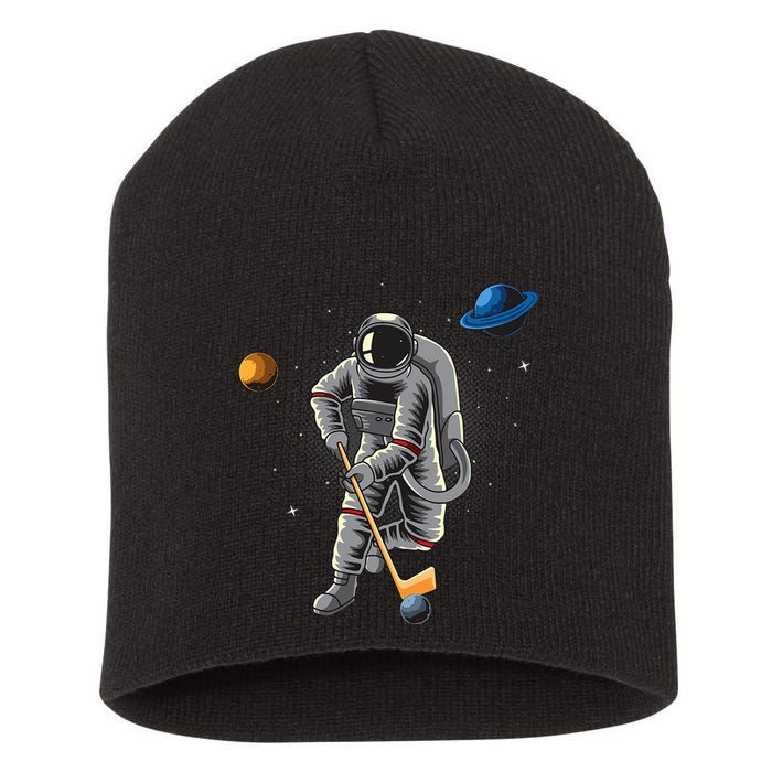 Astronaut playing Hockey in Space Planets Moon Short Acrylic Beanie