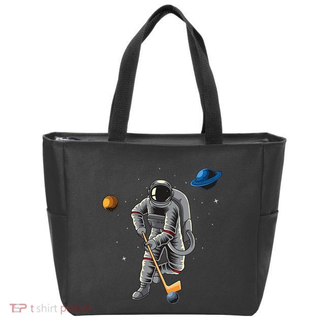 Astronaut playing Hockey in Space Planets Moon Zip Tote Bag