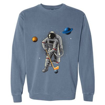 Astronaut playing Hockey in Space Planets Moon Garment-Dyed Sweatshirt