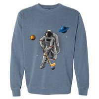 Astronaut playing Hockey in Space Planets Moon Garment-Dyed Sweatshirt