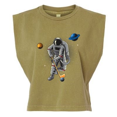 Astronaut playing Hockey in Space Planets Moon Garment-Dyed Women's Muscle Tee