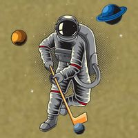 Astronaut playing Hockey in Space Planets Moon Garment-Dyed Women's Muscle Tee