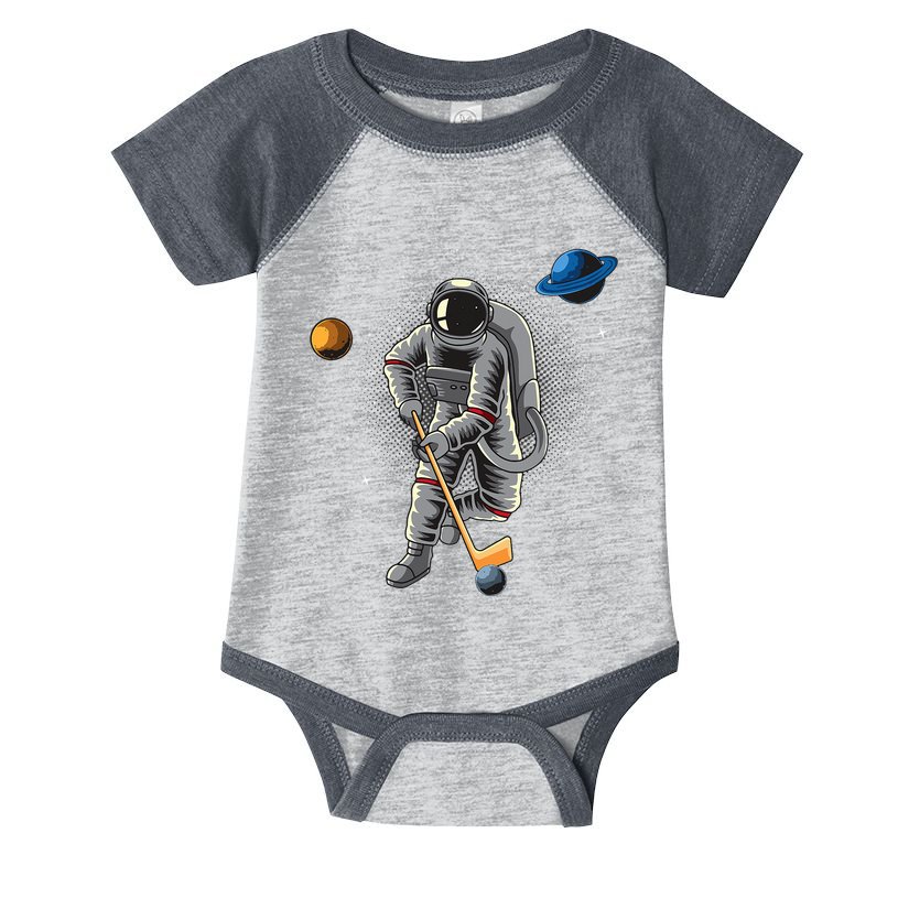 Astronaut playing Hockey in Space Planets Moon Infant Baby Jersey Bodysuit