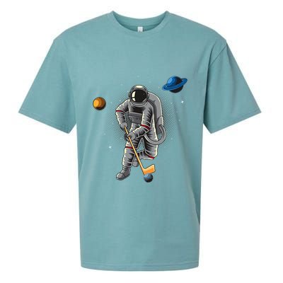 Astronaut playing Hockey in Space Planets Moon Sueded Cloud Jersey T-Shirt