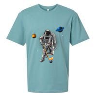 Astronaut playing Hockey in Space Planets Moon Sueded Cloud Jersey T-Shirt