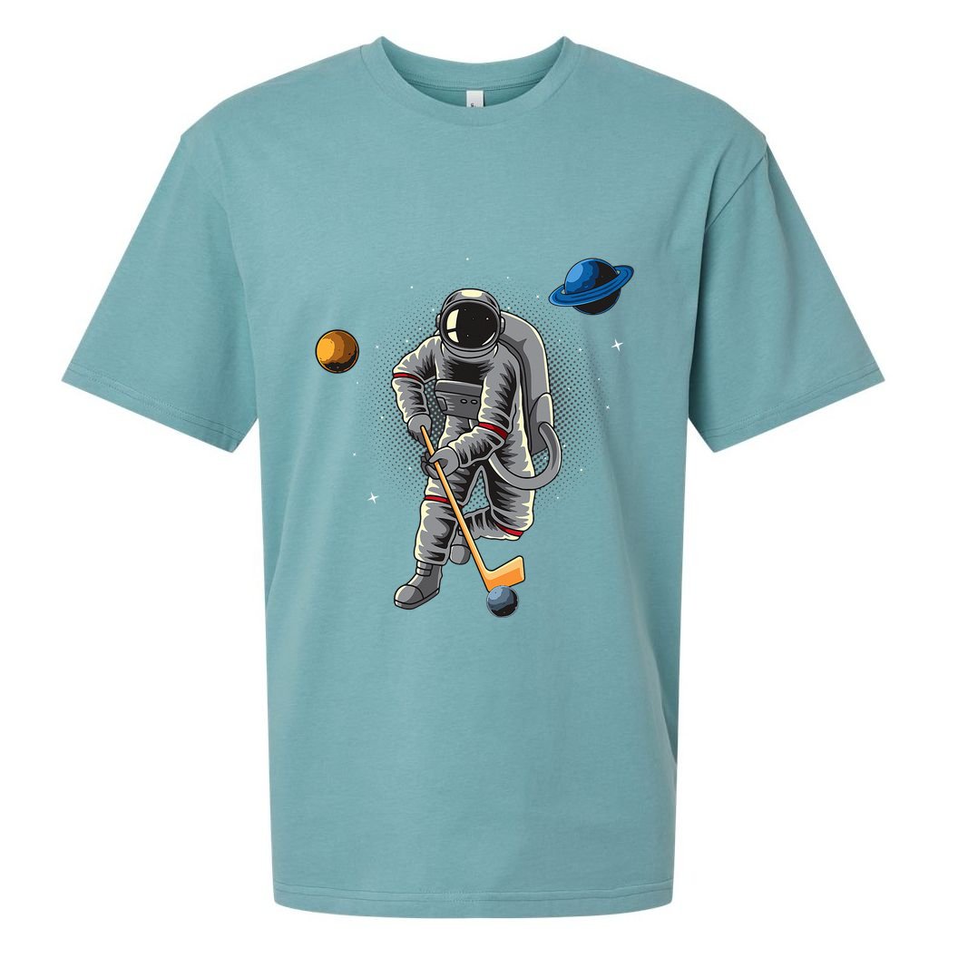 Astronaut playing Hockey in Space Planets Moon Sueded Cloud Jersey T-Shirt