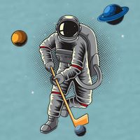 Astronaut playing Hockey in Space Planets Moon Sueded Cloud Jersey T-Shirt