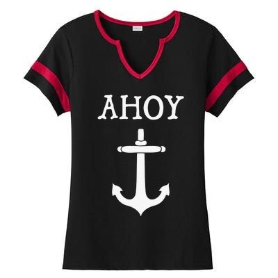 Ahoy Pirate Humor Anchor Ship Ocean Beach Sea Funny Ladies Halftime Notch Neck Tee