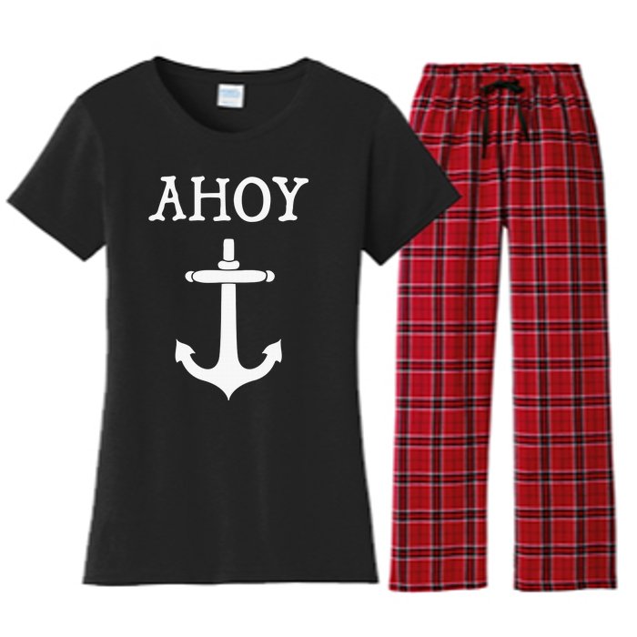 Ahoy Pirate Humor Anchor Ship Ocean Beach Sea Funny Women's Flannel Pajama Set