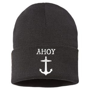 Ahoy Pirate Humor Anchor Ship Ocean Beach Sea Funny Sustainable Knit Beanie