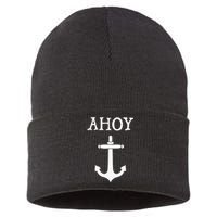 Ahoy Pirate Humor Anchor Ship Ocean Beach Sea Funny Sustainable Knit Beanie