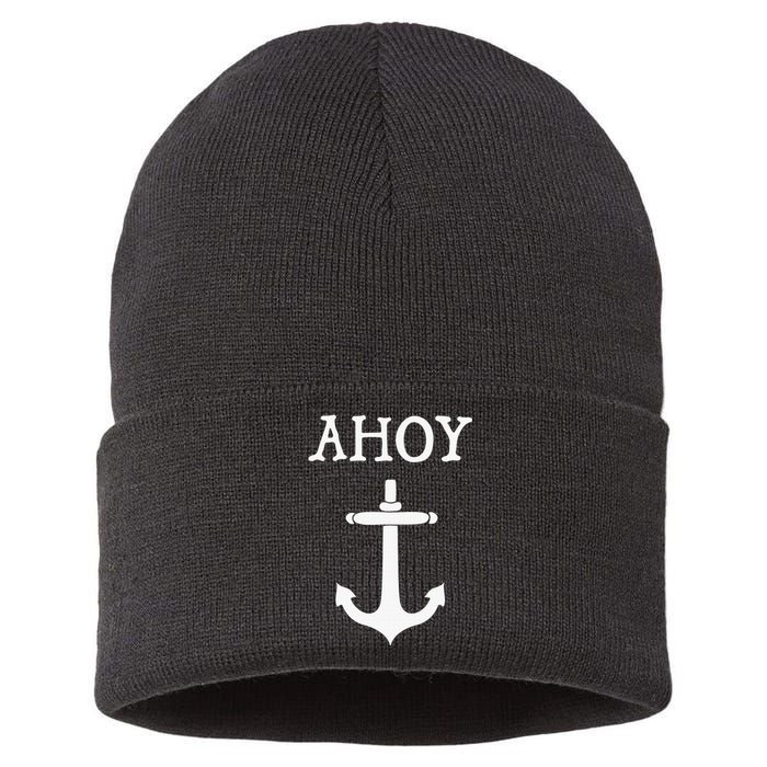 Ahoy Pirate Humor Anchor Ship Ocean Beach Sea Funny Sustainable Knit Beanie