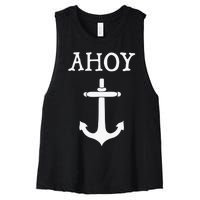 Ahoy Pirate Humor Anchor Ship Ocean Beach Sea Funny Women's Racerback Cropped Tank