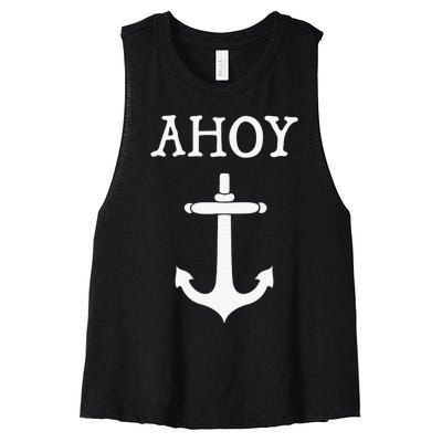 Ahoy Pirate Humor Anchor Ship Ocean Beach Sea Funny Women's Racerback Cropped Tank