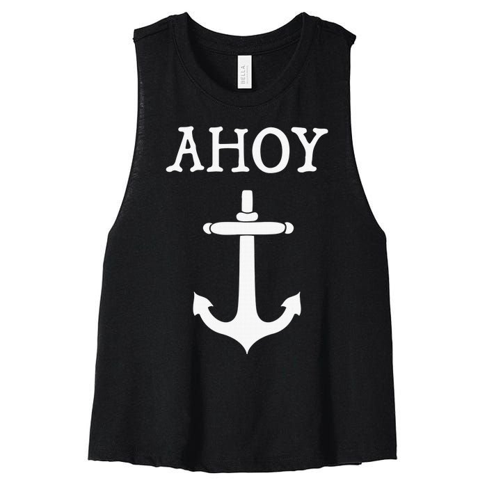 Ahoy Pirate Humor Anchor Ship Ocean Beach Sea Funny Women's Racerback Cropped Tank