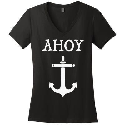 Ahoy Pirate Humor Anchor Ship Ocean Beach Sea Funny Women's V-Neck T-Shirt