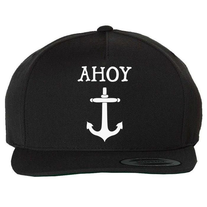 Ahoy Pirate Humor Anchor Ship Ocean Beach Sea Funny Wool Snapback Cap