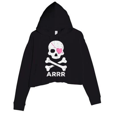 Arrr Pirate Heart Eyepatch Halloween Women Crop Fleece Hoodie