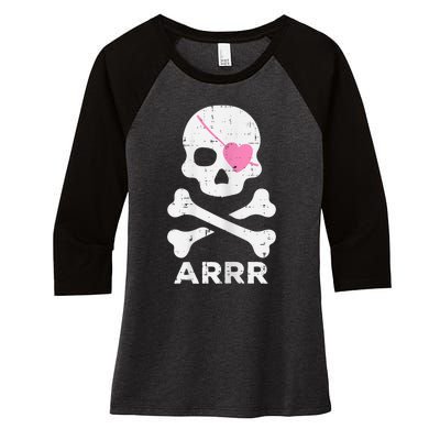 Arrr Pirate Heart Eyepatch Halloween Women Women's Tri-Blend 3/4-Sleeve Raglan Shirt