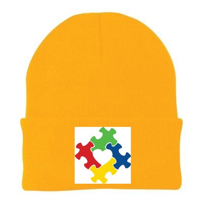 Autism Puzzle Heart Knit Cap Winter Beanie