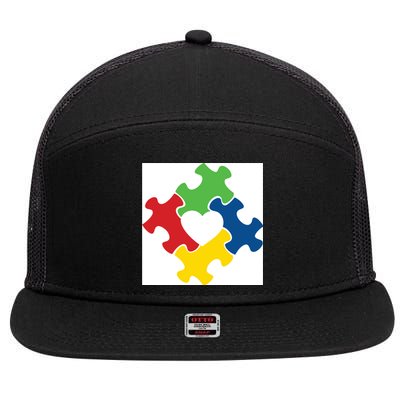 Autism Puzzle Heart 7 Panel Mesh Trucker Snapback Hat