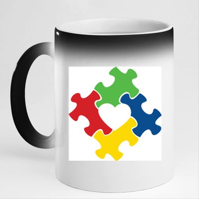 Autism Puzzle Heart 11oz Black Color Changing Mug