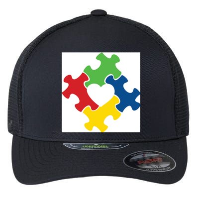 Autism Puzzle Heart Flexfit Unipanel Trucker Cap