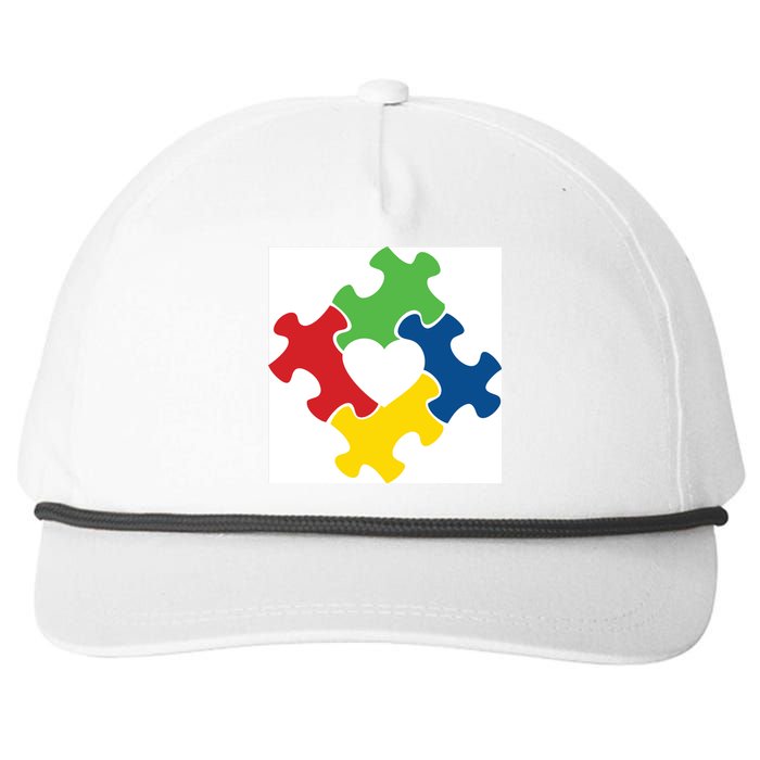 Autism Puzzle Heart Snapback Five-Panel Rope Hat