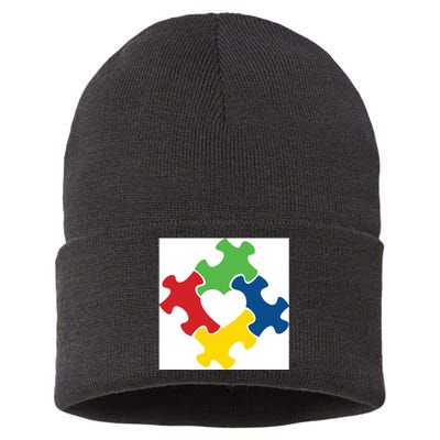 Autism Puzzle Heart Sustainable Knit Beanie